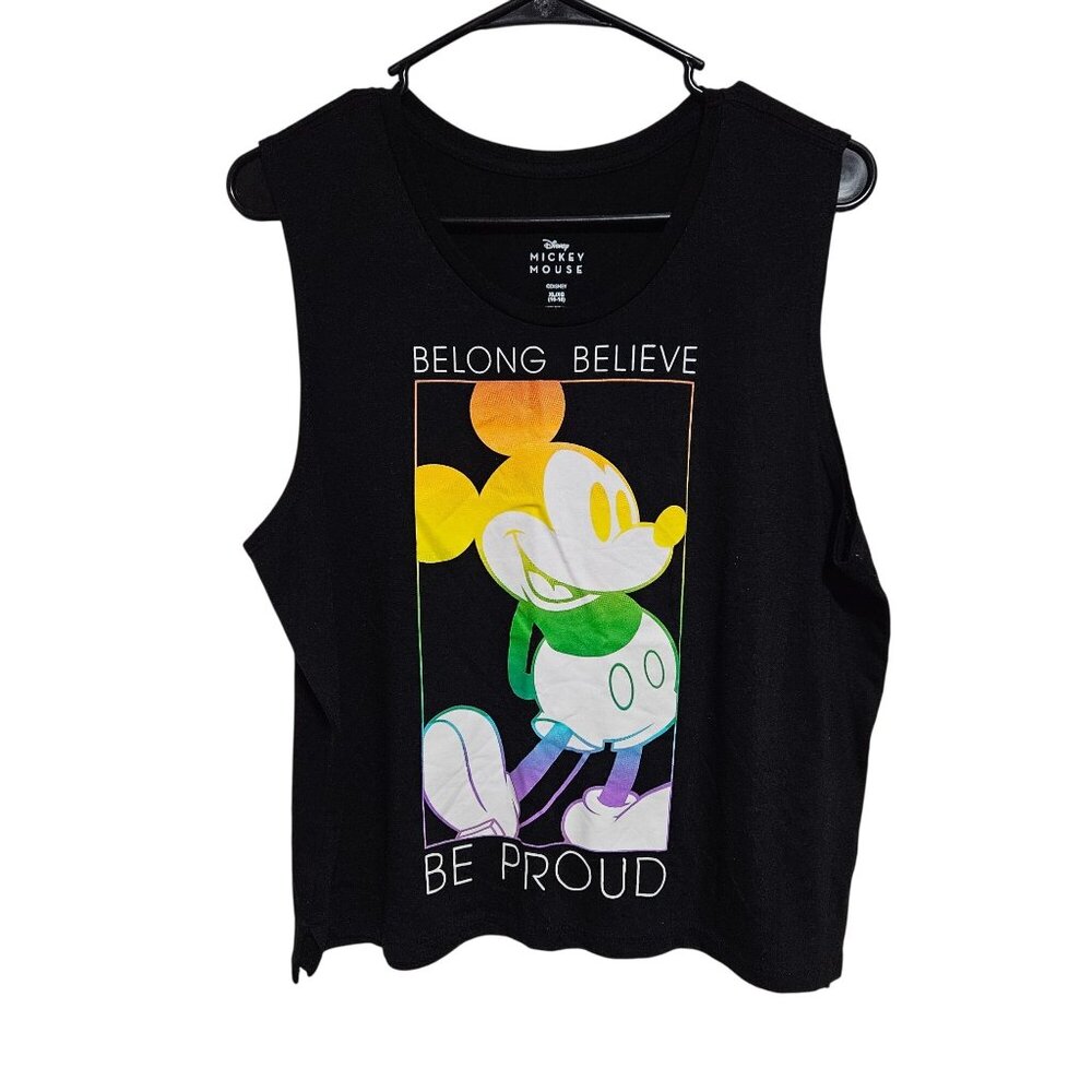 Disney Mickey Mouse Pride Tank Top Womens Size XL Black Belong Believe Be Proud